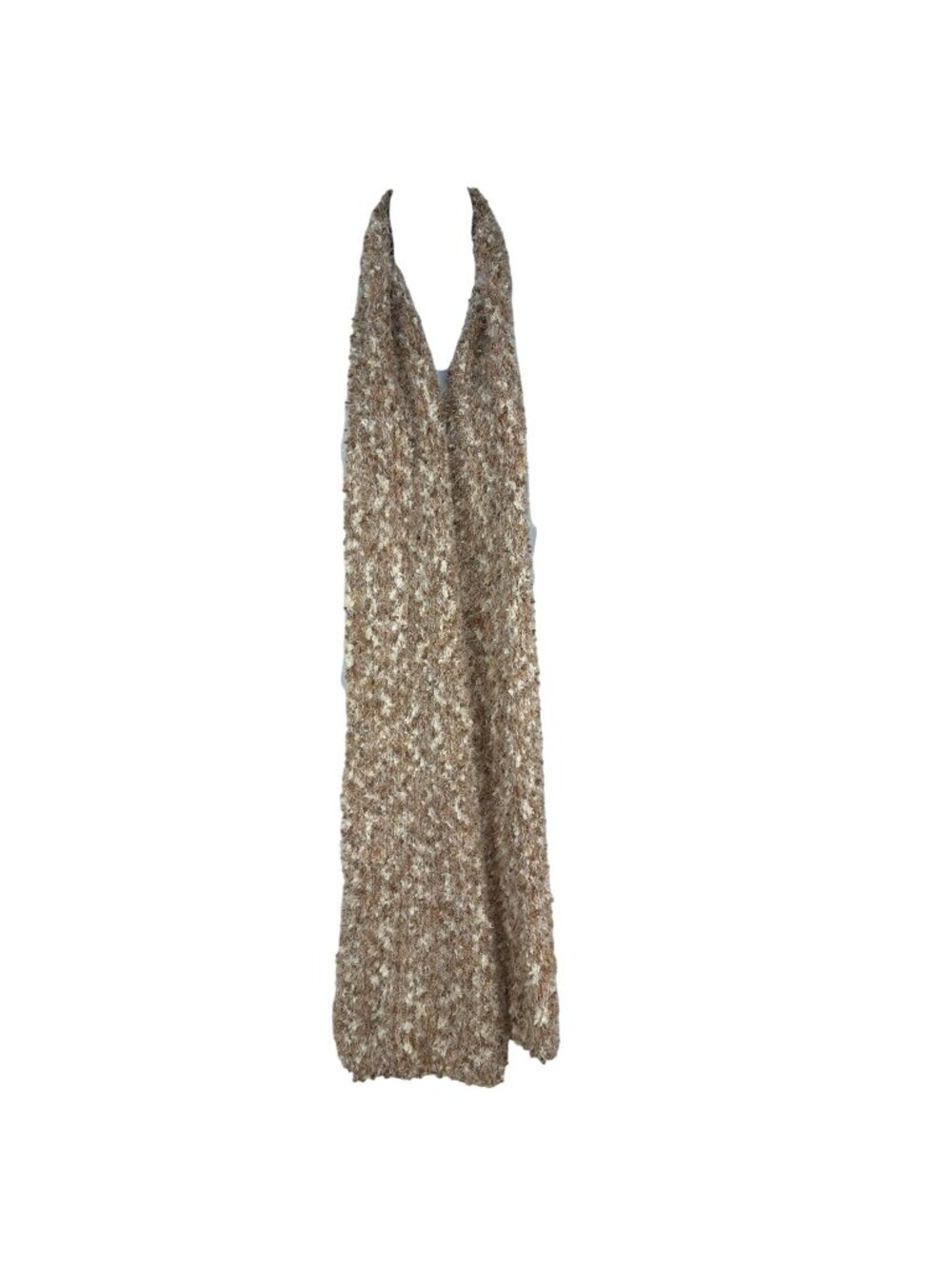 Brown Beige Textured Yarn Knit Extra Long Scarf Wrap Warm Cozy Versatile Women